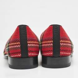 Gucci Multicolor Tartan Canvas Wolf Embroidered Slip On Loafers Size 44