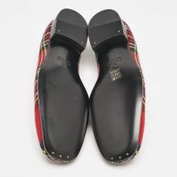 Gucci Multicolor Tartan Canvas Wolf Embroidered Slip On Loafers Size 44