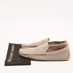Pre Owned Gucci Grey Suede GG Interlocking Slip On Loafers Size 43.5