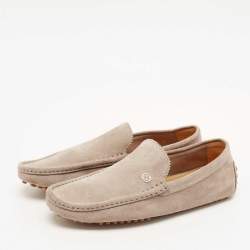 Pre Owned Gucci Grey Suede GG Interlocking Slip On Loafers Size 43.5