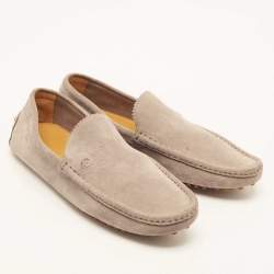 Pre Owned Gucci Grey Suede GG Interlocking Slip On Loafers Size 43.5