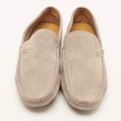 Pre Owned Gucci Grey Suede GG Interlocking Slip On Loafers Size 43.5