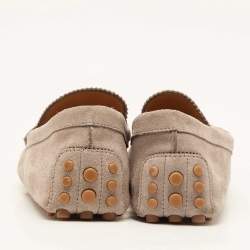 Pre Owned Gucci Grey Suede GG Interlocking Slip On Loafers Size 43.5