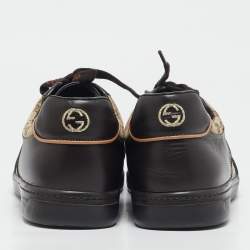 Gucci Beige/Brown GG Canvas and Leather Low Top Sneakers Size 45.5