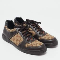 Gucci Beige/Brown GG Canvas and Leather Low Top Sneakers Size 45.5