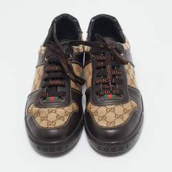 Gucci Beige/Brown GG Canvas and Leather Low Top Sneakers Size 45.5
