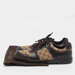 Gucci Beige/Brown GG Canvas and Leather Low Top Sneakers Size 45.5