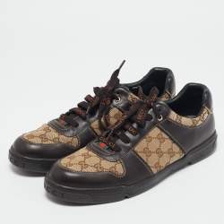 Gucci Beige/Brown GG Canvas and Leather Low Top Sneakers Size 45.5