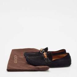 Gucci Black Suede Bamboo Horsebit Slip On Loafers Size 44.5