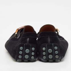 Gucci Black Suede Bamboo Horsebit Slip On Loafers Size 44.5