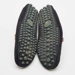 Gucci Black Suede Bamboo Horsebit Slip On Loafers Size 44.5