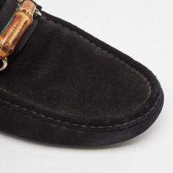 Gucci Black Suede Bamboo Horsebit Slip On Loafers Size 44.5