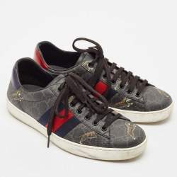 Gucci Black GG Supreme Canvas Tiger Print Ace Low Top Sneakers Size 40.5