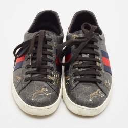 Gucci Black GG Supreme Canvas Tiger Print Ace Low Top Sneakers Size 40.5