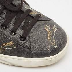 Gucci Black GG Supreme Canvas Tiger Print Ace Low Top Sneakers Size 40.5