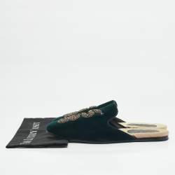 Gucci Dark Green Velvet Crystal Embellished Snake Flat Mules Size 43