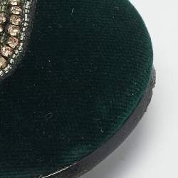 Gucci Dark Green Velvet Crystal Embellished Snake Flat Mules Size 43
