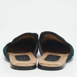 Gucci Dark Green Velvet Crystal Embellished Snake Flat Mules Size 43
