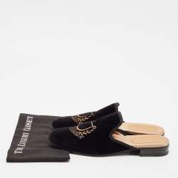 Gucci Black Velvet Pas De Rumeur Embroidered Flat Mules Size 44