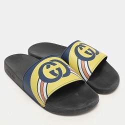 Gucci Multicolor Rubber Logo Slippers Size 43