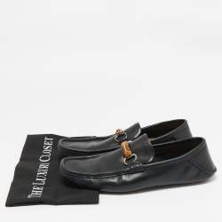 Gucci Black Leather Bamboo Horsebit Web Detail Loafers Size 43