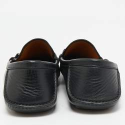 Gucci Black Leather Bamboo Horsebit Web Detail Loafers Size 43
