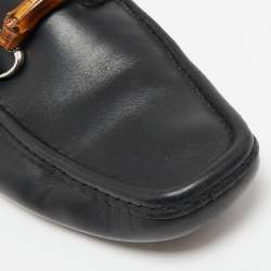 Gucci Black Leather Bamboo Horsebit Web Detail Loafers Size 43