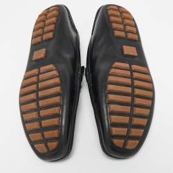 Gucci Black Leather Bamboo Horsebit Web Detail Loafers Size 43
