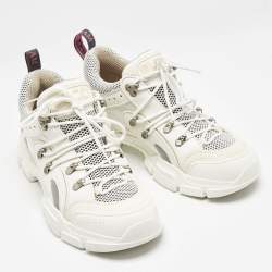 Pre Owned Gucci White Leather and Mesh Flashtrek Sneakers Size 42
