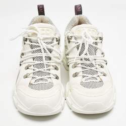 Pre Owned Gucci White Leather and Mesh Flashtrek Sneakers Size 42
