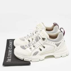 Pre Owned Gucci White Leather and Mesh Flashtrek Sneakers Size 42