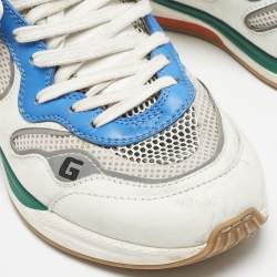 Gucci White/Blue Leather and Mesh Ultrapace Sneakers Size 41.5
