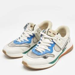 Gucci White/Blue Leather and Mesh Ultrapace Sneakers Size 41.5