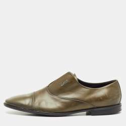 Gucci Olive Green Leather Cap Toe  Slip On Oxfords Size 44