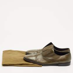 Gucci Olive Green Leather Cap Toe  Slip On Oxfords Size 44