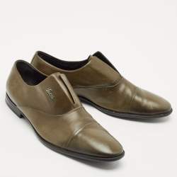 Gucci Olive Green Leather Cap Toe  Slip On Oxfords Size 44
