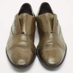 Gucci Olive Green Leather Cap Toe  Slip On Oxfords Size 44