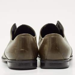 Gucci Olive Green Leather Cap Toe  Slip On Oxfords Size 44