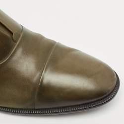 Gucci Olive Green Leather Cap Toe  Slip On Oxfords Size 44