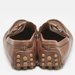Gucci Brown Leather Bamboo Horsebit Web Detail Loafers Size 42