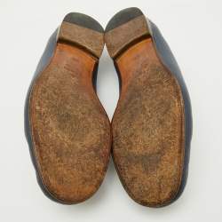 Gucci Navy Blue Leather Horsebit Detail Slip On Loafers Size 42.5
