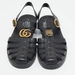 Pre Owned Gucci Black Rubber Tiger Head Caged Sandals Size 41
