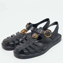 Pre Owned Gucci Black Rubber Tiger Head Caged Sandals Size 41