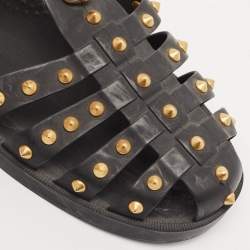 Gucci Black Rubber Studded Tiger Head Flat Sandals Size 41