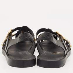 Gucci Black Rubber Studded Tiger Head Flat Sandals Size 41