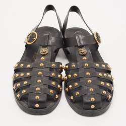 Gucci Black Rubber Studded Tiger Head Flat Sandals Size 41