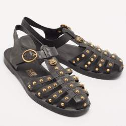 Gucci Black Rubber Studded Tiger Head Flat Sandals Size 41