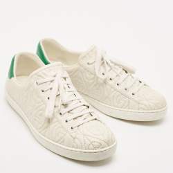 Gucci White Leather Ace G Rhombus Low Top Sneakers Size 42                      