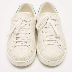 Gucci White Leather Ace G Rhombus Low Top Sneakers Size 42                      