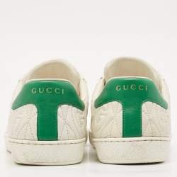 Gucci White Leather Ace G Rhombus Low Top Sneakers Size 42                      